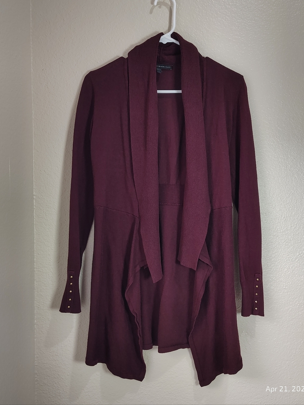 WHBM Open Front Sweater‎ Cardigan SZ XS Burgundy WATERFALL CASUAL ACADEMIA